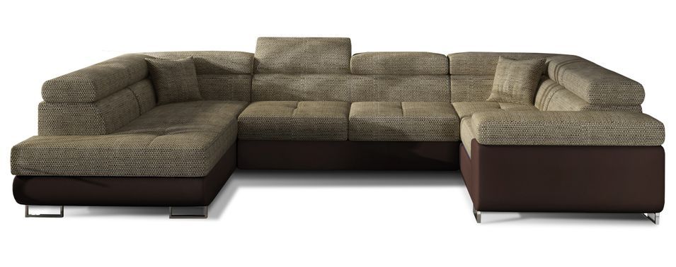 Canapé panoramique convertible TOVY en tissu et simili cuir avec têtières réglables – 340 cm - Photo n°1