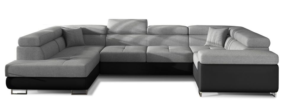 Canapé panoramique convertible TOVY en tissu et simili cuir avec têtières réglables – 340 cm - Photo n°1