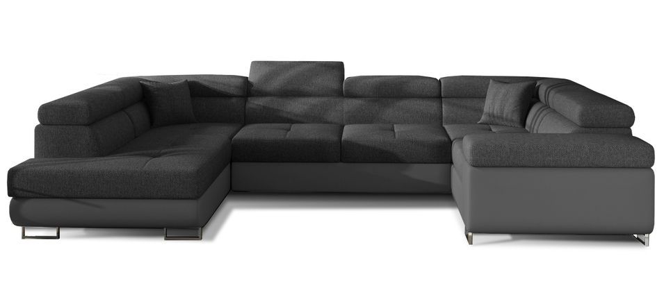 Canapé panoramique convertible TOVY en tissu et simili cuir avec têtières réglables – 340 cm - Photo n°1