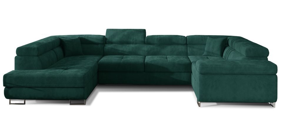 Canapé panoramique convertible TOVY en velours avec coffre et têtières réglables – 340 cm - Photo n°1