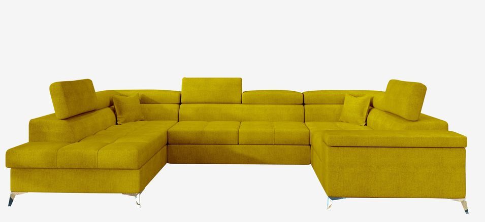 Canapé panoramique convertible TRIANO tissu - Coffre de rangement et têtières réglables - Photo n°1