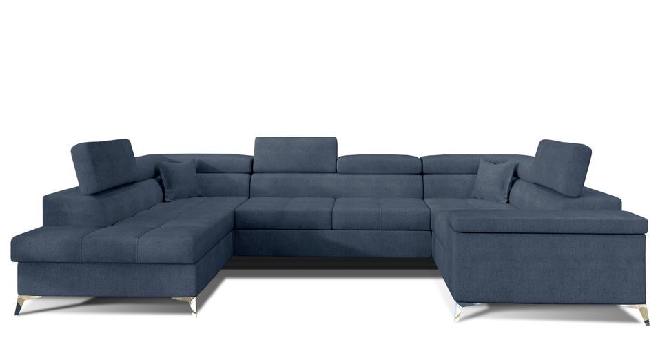 Canapé panoramique convertible TRIANO tissu - Coffre de rangement et têtières réglables - Photo n°1