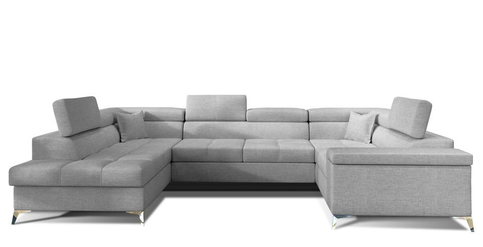 Canapé panoramique convertible TRIANO tissu - Coffre de rangement et têtières réglables - Photo n°1