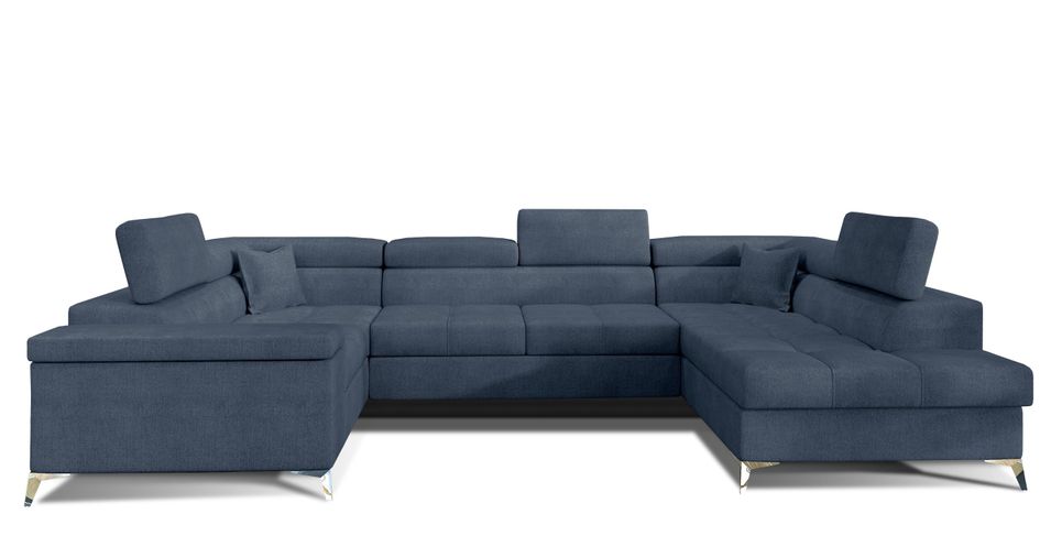 Canapé panoramique convertible TRIANO tissu - Coffre de rangement et têtières réglables - Photo n°1