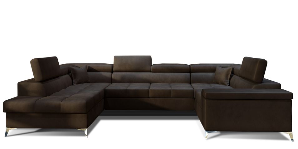 Canapé panoramique convertible TRIANO velours - têtières réglables - Photo n°1