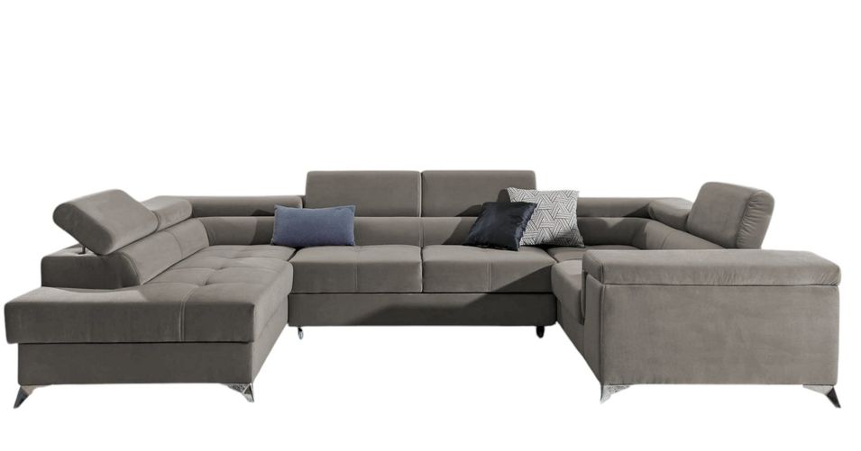 Canapé panoramique convertible TRIANO velours - têtières réglables - Photo n°1