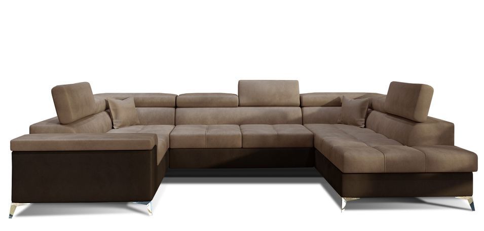 Canapé panoramique convertible TRIANO velours - têtières réglables - Photo n°1