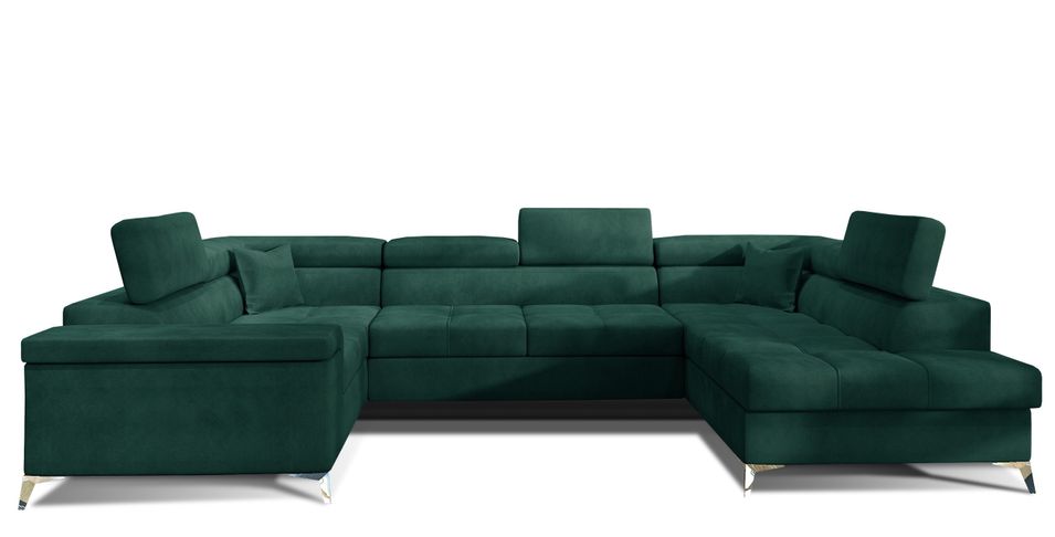 Canapé panoramique convertible TRIANO velours - têtières réglables - Photo n°1