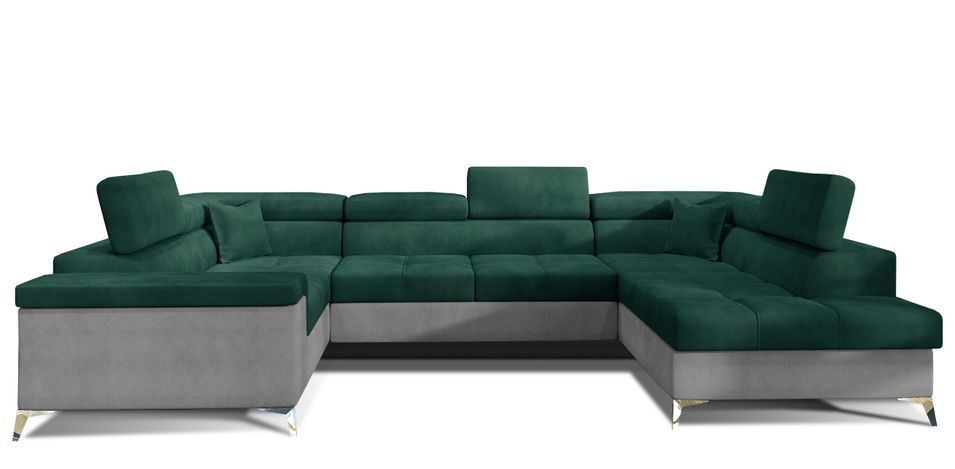 Canapé panoramique convertible TRIANO velours - têtières réglables - Photo n°1