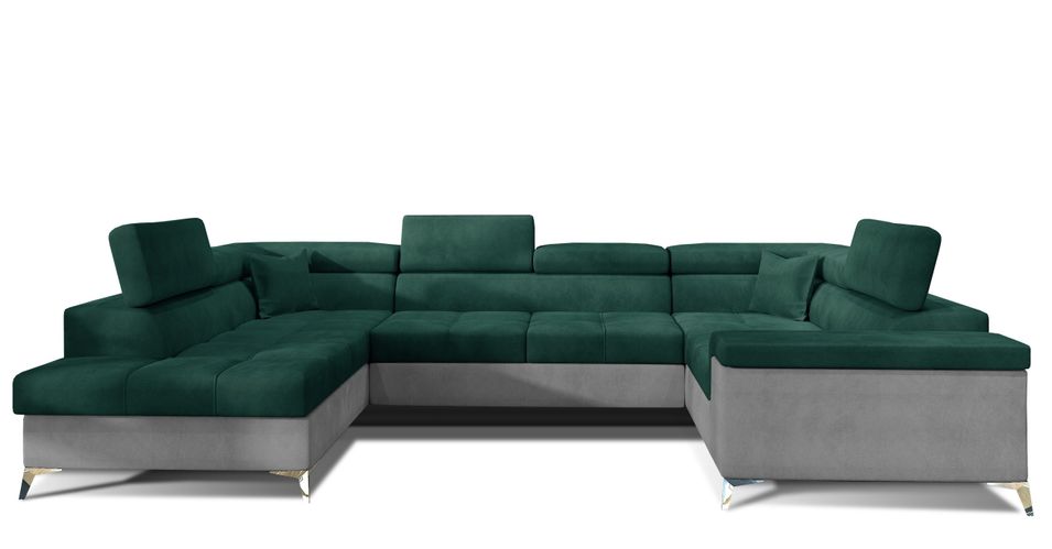 Canapé panoramique convertible TRIANO velours - têtières réglables - Photo n°1