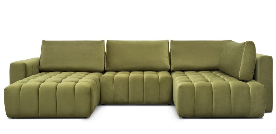 Canapé panoramique d'angle convertible BOSTON en velours capitonné – 350 cm - Photo n°1