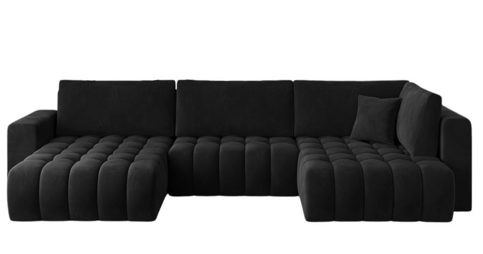Canapé panoramique d'angle convertible BOSTON en velours capitonné – 350 cm - Photo n°1