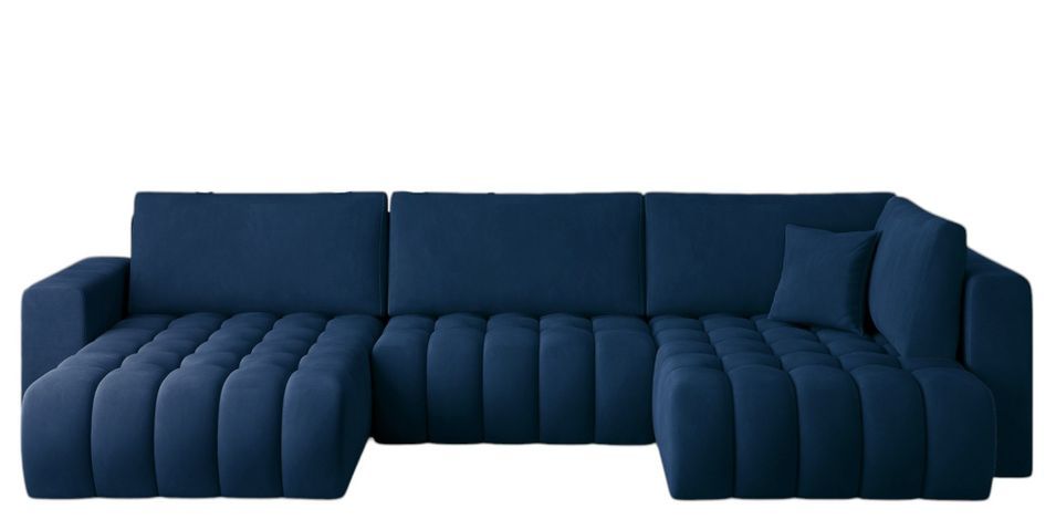 Canapé panoramique d'angle convertible BOSTON en velours capitonné – 350 cm - Photo n°1