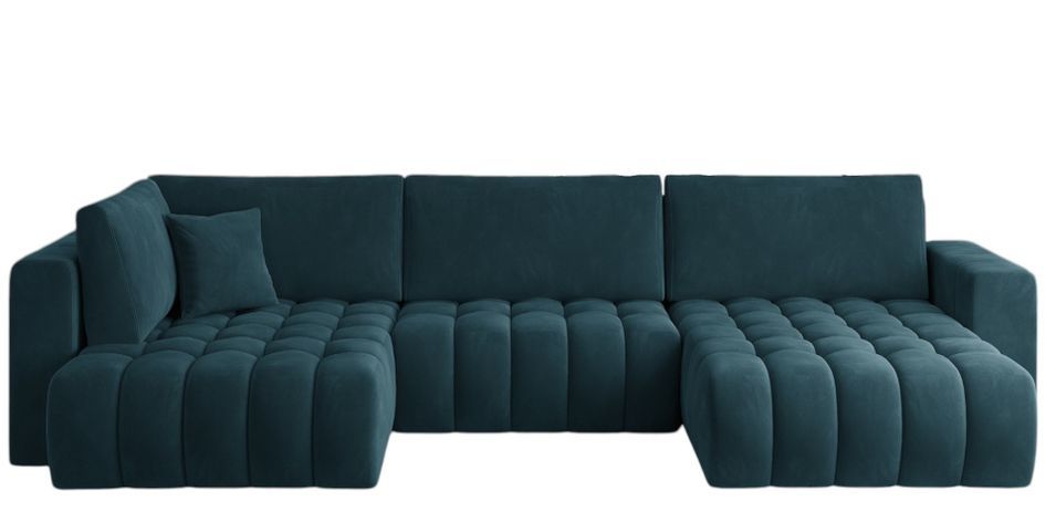 Canapé panoramique d'angle convertible BOSTON en velours capitonné – 350 cm - Photo n°1