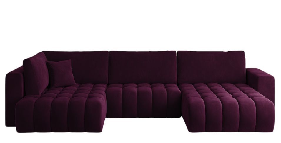 Canapé panoramique d'angle convertible BOSTON en velours capitonné – 350 cm - Photo n°1