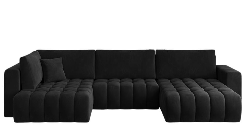 Canapé panoramique d'angle convertible BOSTON en velours capitonné – 350 cm - Photo n°1