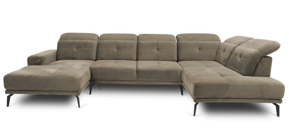 Canapé panoramique d’angle convertible VERSUS en velours avec têtières réglables – 350 cm - Photo n°1