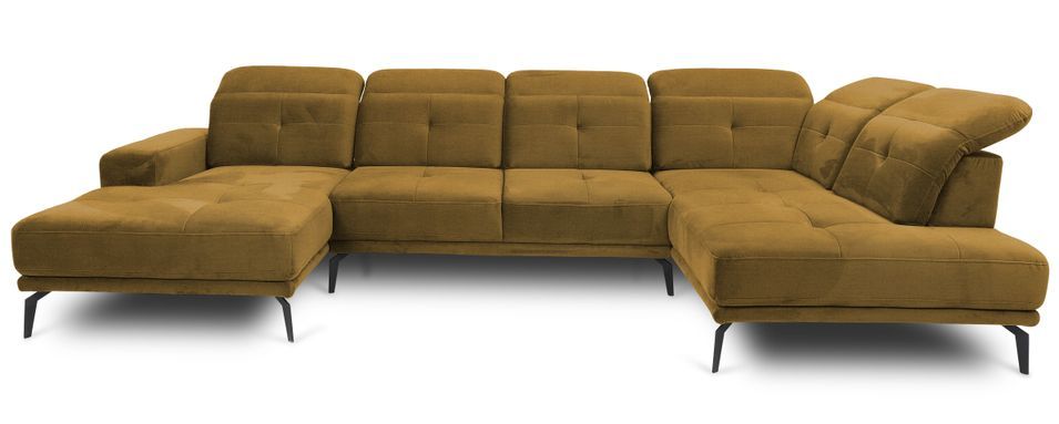 Canapé panoramique d’angle convertible VERSUS en velours avec têtières réglables – 350 cm - Photo n°1