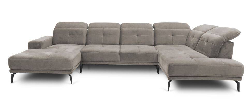 Canapé panoramique d’angle convertible VERSUS en velours avec têtières réglables – 350 cm - Photo n°1