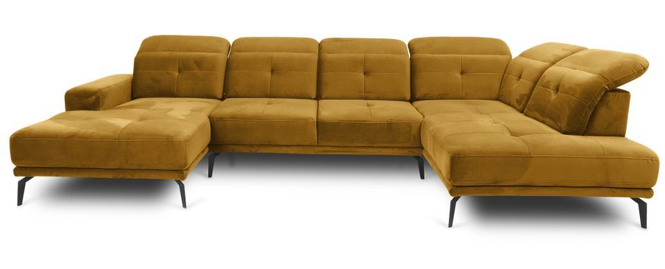 Canapé panoramique d’angle convertible VERSUS en velours avec têtières réglables – 350 cm - Photo n°1
