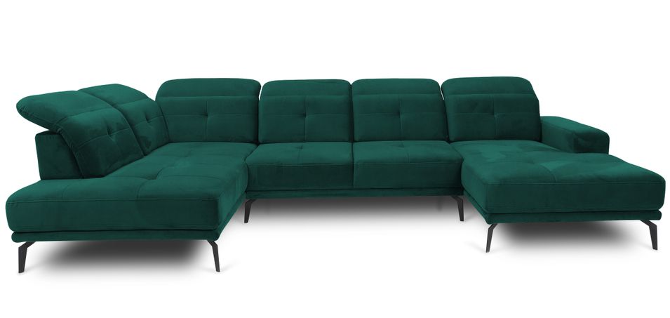 Canapé panoramique d’angle convertible VERSUS en velours avec têtières réglables – 350 cm - Photo n°1