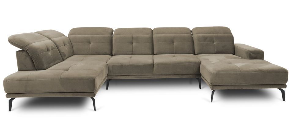 Canapé panoramique d’angle convertible VERSUS en velours avec têtières réglables – 350 cm - Photo n°1