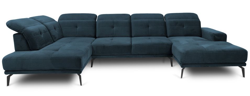 Canapé panoramique d’angle convertible VERSUS en velours avec têtières réglables – 350 cm - Photo n°1