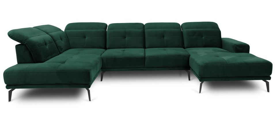 Canapé panoramique d’angle convertible VERSUS en velours avec têtières réglables – 350 cm - Photo n°1