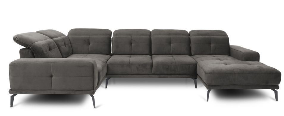 Canapé panoramique design velours marron meuse têtières angle gauche avec accoudoir Stan 350 cm - Photo n°1