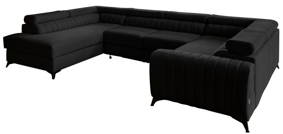 Canapé panoramique en tissu LOUVE - Convertible et coffre de rangement - Photo n°1