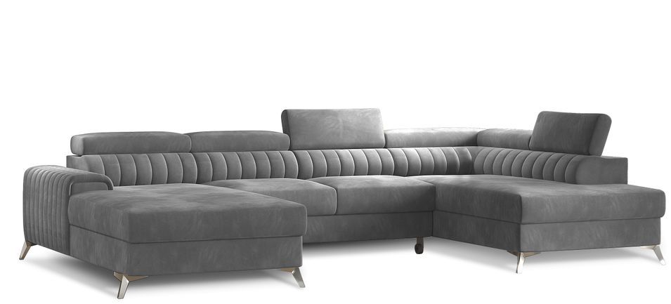 Canapé panoramique en U convertible KALANTE en velours avec coffre et têtières réglables – 347 cm - Photo n°1