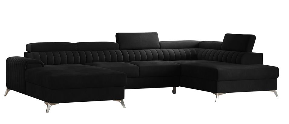 Canapé panoramique en U convertible KALANTE en velours avec coffre et têtières réglables – 347 cm - Photo n°1