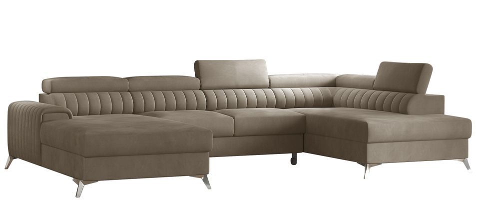 Canapé panoramique en U convertible KALANTE en velours avec coffre et têtières réglables – 347 cm - Photo n°1
