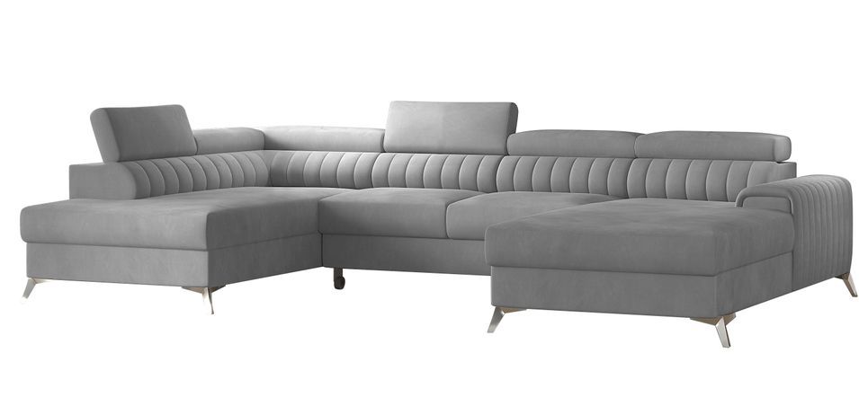 Canapé panoramique en U convertible KALANTE en velours avec coffre et têtières réglables – 347 cm - Photo n°1