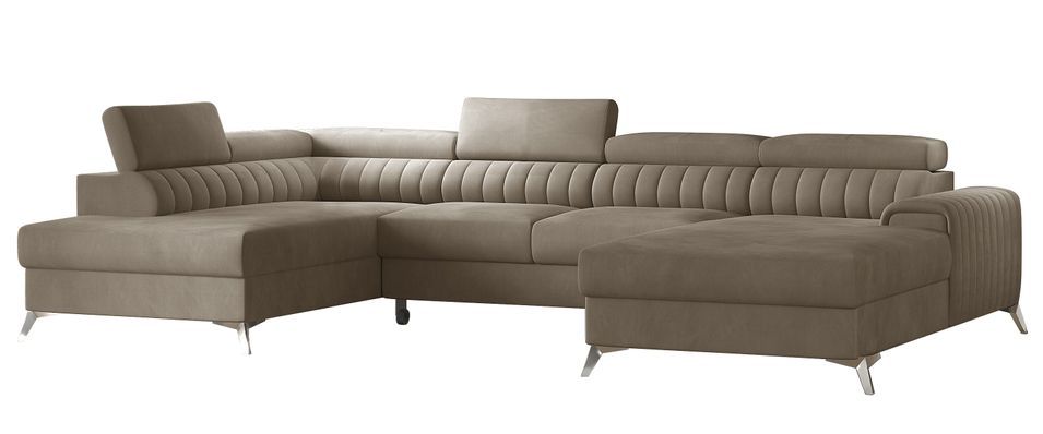 Canapé panoramique en U convertible KALANTE en velours avec coffre et têtières réglables – 347 cm - Photo n°1