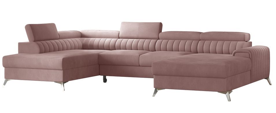 Canapé panoramique en U convertible KALANTE en velours avec coffre et têtières réglables – 347 cm - Photo n°1