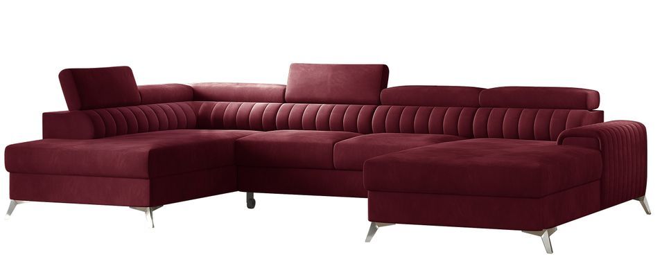 Canapé panoramique en U convertible KALANTE en velours avec coffre et têtières réglables – 347 cm - Photo n°1