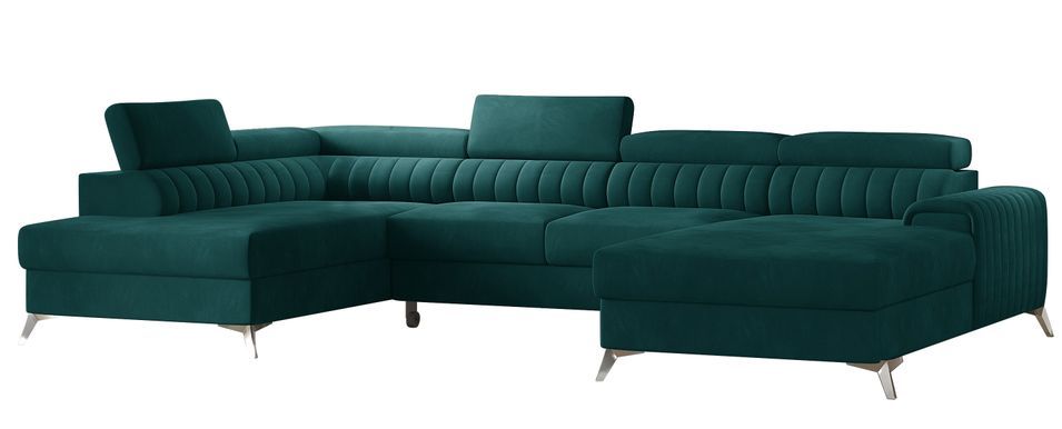 Canapé panoramique en U convertible KALANTE en velours avec coffre et têtières réglables – 347 cm - Photo n°1