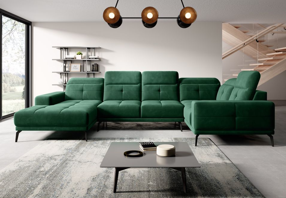 Canapé panoramique SKAW en tissu avec têtières réglables – 350 cm - Photo n°1