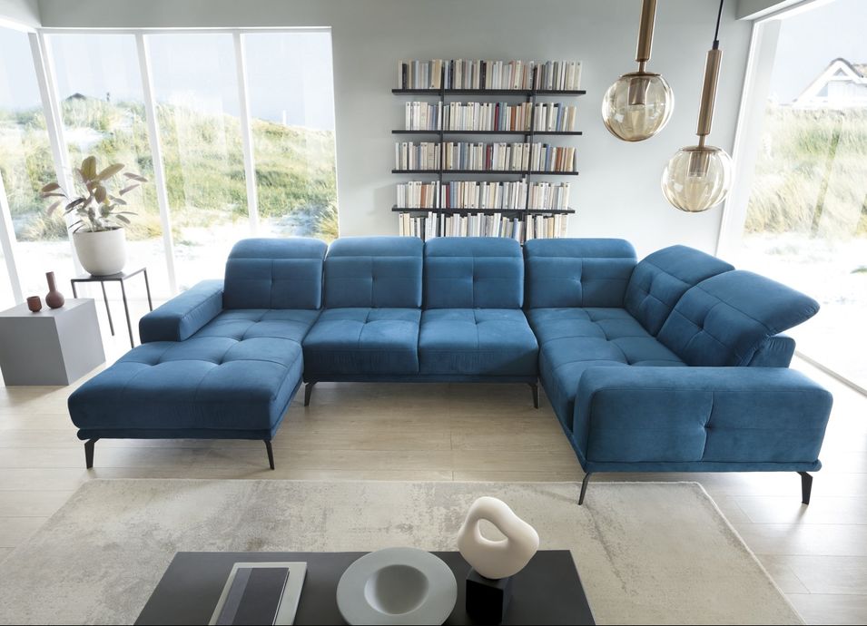Canapé panoramique SKAW en tissu avec têtières réglables – 350 cm - Photo n°1