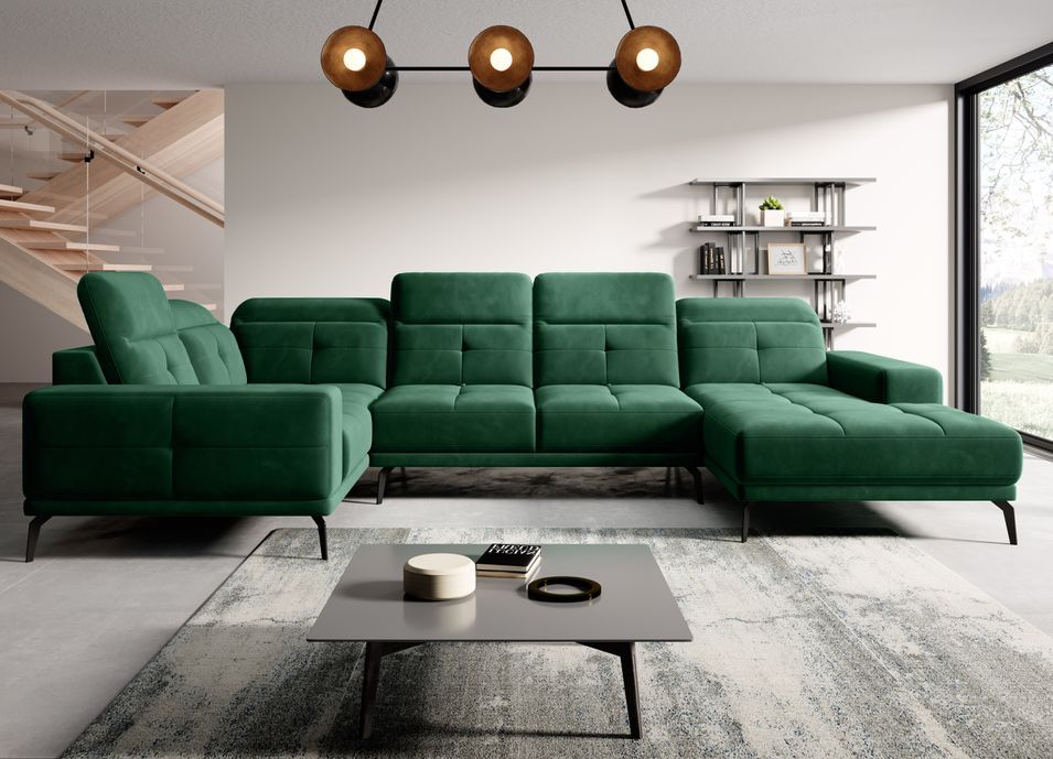 Canapé panoramique SKAW en tissu avec têtières réglables – 350 cm - Photo n°1