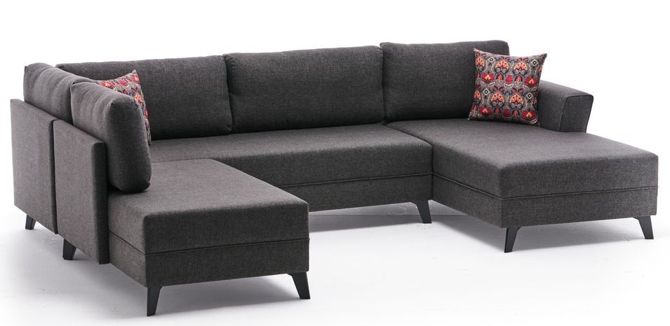 Canapé panoramique tissu anthracite Karina 300 cm - Photo n°1