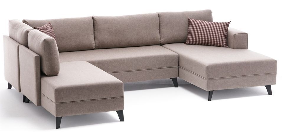 Canapé panoramique tissu beige méridiennes modulables Kinju 305 cm - Photo n°1