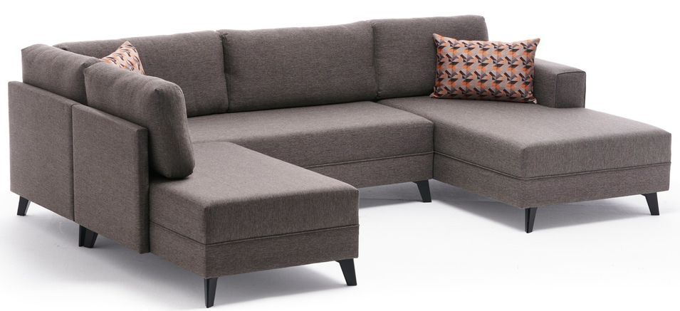 Canapé panoramique tissu marron méridiennes modulables Kinju 305 cm - Photo n°1