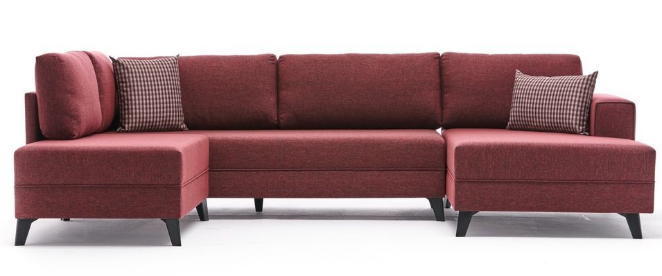 Canapé panoramique tissu rouge méridiennes modulables Kinju 305 cm - Photo n°1