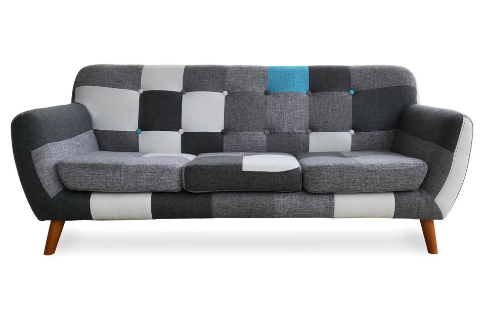 Canapé patchwork 3 places tissu multicolore Ambee 2 - Photo n°1