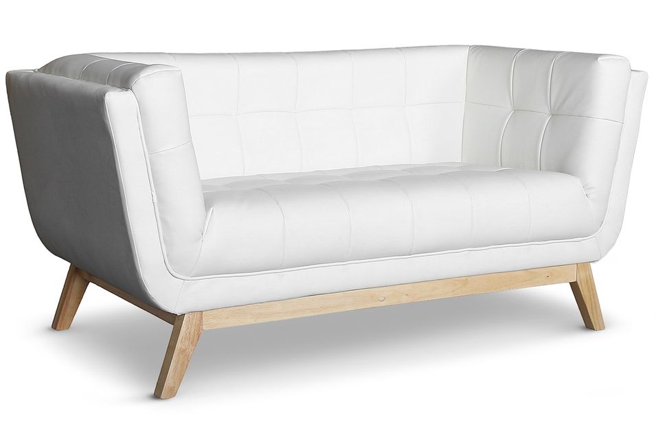 Canapé Scandinave 2 places Simili Blanc Koza - Photo n°1