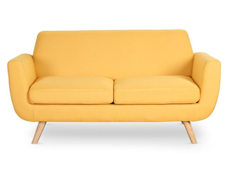 Canapé scandinave 2 places tissu jaune Annis - Photo n°1