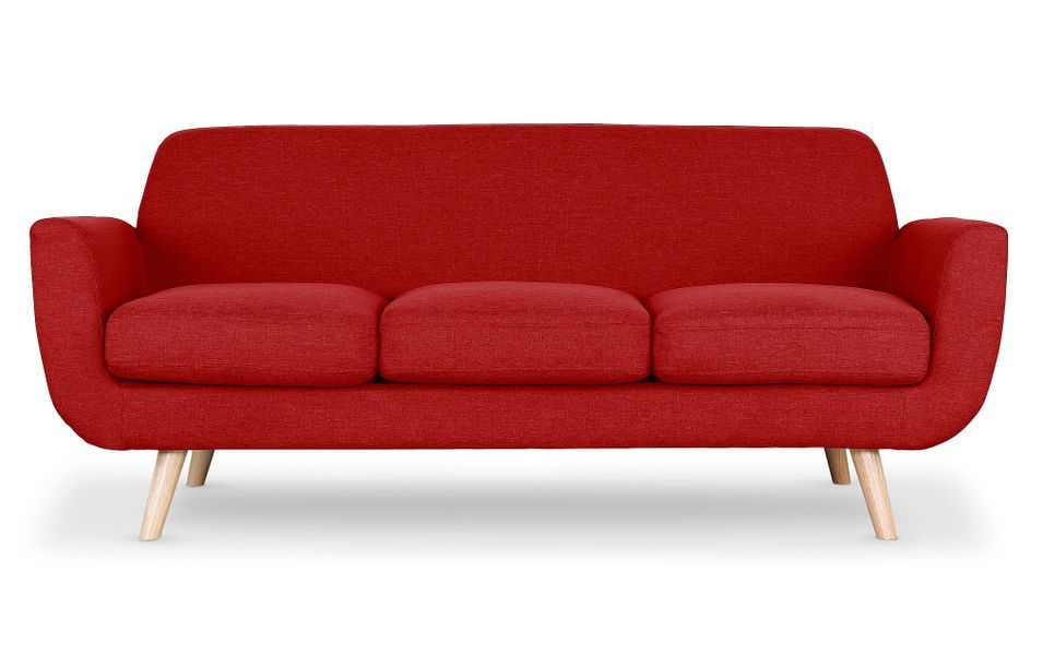 Canapé scandinave 3 places tissu rouge Annis - Photo n°1