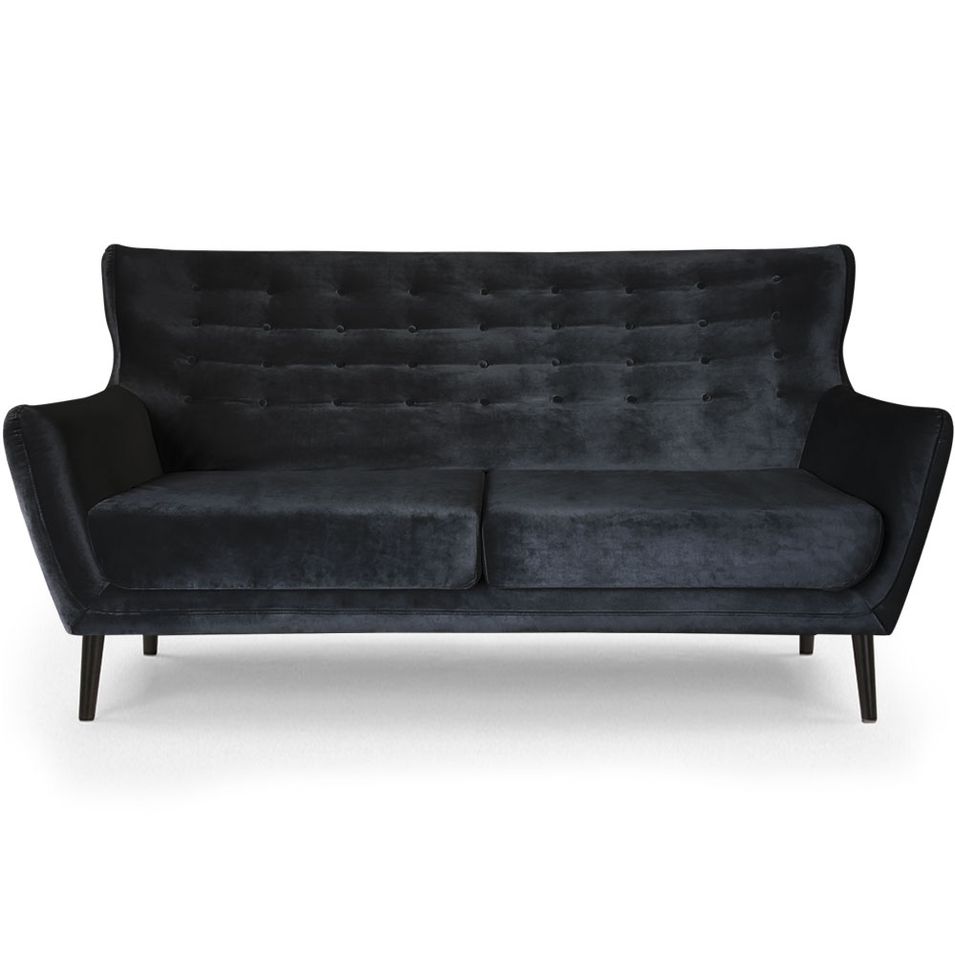 Canapé scandinave 3 places Velours Noir - Photo n°1